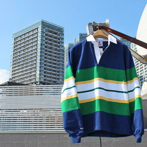 BARBARIAN "NEW JAPAN SIZE SPEC"@VFE-03 12oz REGULER LONG SLEEVE RUGBY JERSEY K[Vc ݕt Y  wr[EGCg H ~ WINTER Ji_@DARK OCEAN/KELLY/YELLOW/WHITE@S-XL@K㗝Xi 