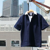 BARBARIAN "NEW JAPAN SIZE SPEC"　VSE-03 8oz REGULER SHORT SLEEVE RUGBY JERSEY ラガーシャツ 襟付き …