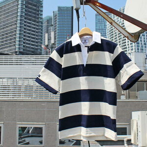 BARBARIAN NEW JAPAN SIZE SPEC�@VSE-06 8oz REGULER SHORT SLEEVE RUGBY JERSEY ���K�[�V���c �ݕt�� �����Y ���� ���C�g�E�G�C�g �J�i�_�� NAVY/IVORY S-XL�@���K�㗝�X���i ���������I