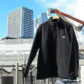 GERRY　23AW04-GE24 FLEECE HALF ZIP PULLOVER フリース ハーフ ジップ プルオーバー FLEECE STAND COLLAR JACKET ヘンリーネック HENLEY NECK　長袖 おしゃれ オーバーサイズ ビックシルエット ドロップショルダー MENS メンズ LADIES レディース　BLACK　M-LL　送料無料！