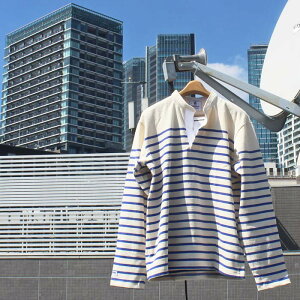 BARBARIAN "NEW JAPAN SIZE SPEC" XFE-14 12oz HENLEY LONG SLEEVE RUGBY JERSEY ヘンリーネック ラガーシャツ メンズ 長袖 ヘビーウエイト SOLID ソリッド ボーダー 秋物 冬物 WINTER カナダ製 IVORY/MARINE S-XL 正規