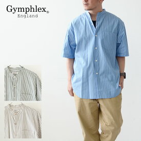 【SALE 20%OFF】Gymphlex [ジムフレックス] M BAND COLLAR SHIRT S/S [GY-B0156MUL] バンドカラーシャツ 半袖・スタンドカラーシャツ・半袖シャツ・ストライプシャツ・コットンシャツ・MEN'S [2023SS]