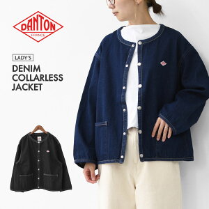 DANTON [_g] W DENIM COLLARLESS JACKET [DT-B0397DNS] fjJ[XWPbgEfjWPbgEJ[XE߃VGbgELADY'S [2025AW]