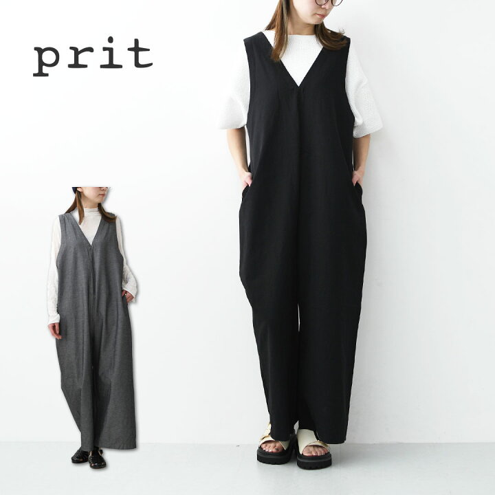 楽天市場】prit [プリット] 綿麻ストレッッチVネックオールインワン 