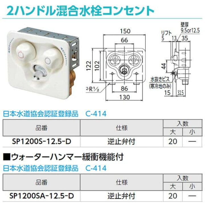 楽天市場】【SP1200S-12.5-D】オンダ製作所 2ハンドル混合水栓 