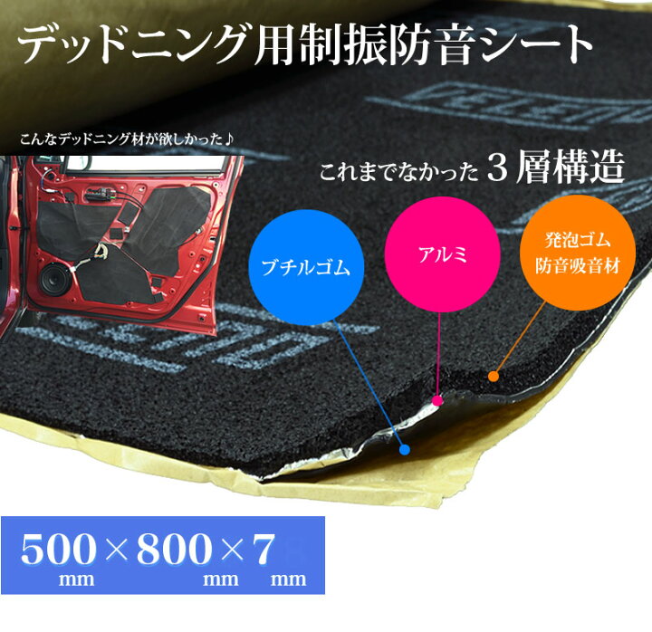 楽天市場】【5の日 セール】デッドニングシート 3層 ショート 500×800 