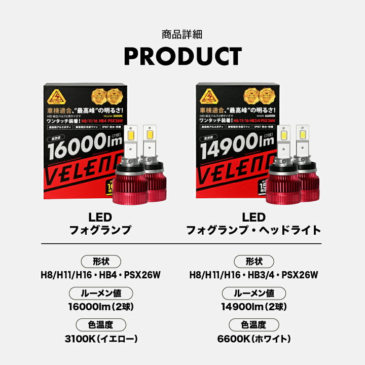 楽天市場】LED フォグランプ イエロー 16000lm 実測値 VELENO 爆光 