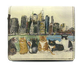 マンハッタナーズ 牛皮二つ折りBOX財布 ブルックリン・ハイツからの眺め 75-1512-BEG 猫グッズ 猫雑貨 革 財布 サイフ 猫 財布