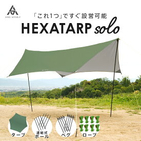 AND MYSELF タープテント セット ソロキャンプ ペグ ロープ 付き ヘキサタープ アウトドア タープポール 簡単 軽量 アウトドア キャンプ レジャー バーベキュー 海 公園 ポール付き 屋外