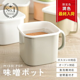 ＼限定色潤色★楽天1位／味噌容器 ホーロー 蓋付き 味噌ポット 琺瑯 みそポット 味噌保存容器 味噌パックごと保存 角型 味噌ケース 味噌ストッカー 持ち手付き 保存容器 ふた付き 直火 オーブン 食洗機