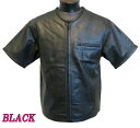 夏のライダース 本革 パンチングレザー 半袖 ZIPP-UP シャツ 黒 ブラック BLACK メンズ 牛革 半袖ジャケット レザー Tシャツ