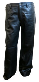 大きな皮パン 本革 レザーパンツ 5ポケット ストレート 黒 BLACK 42inch 105cm メンズ 牛革 カウレザー ビッグサイズ