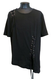 変型レースアップTシャツ 編み上げ アシンメトリー 黒 ブラック メンズ レディース パンク ロック ヴィジュアル系