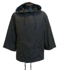パーカー 7分袖 オーバーサイズ 黒 ブラック 3ポケット 裾コード ビッグサイズ ビッグシルエット アノラック プルオーバー ハイネック