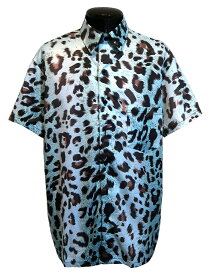 豹柄 シャツ ミントブルー 半袖 レギュラーカラー パンサー レオパード ビッグサイズ オーバーサイズ 大きなシャツ ロカビリー パンク ロック