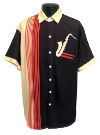 サックス ストライプ 半袖シャツ ジャス ロカビリー メンズ 柄シャツ オーバーサイズ ビッグサイズ 大きなシャツ kクレリック