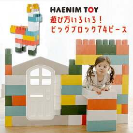 【在庫有り】HAENIM TOY (Anuri) マカロン ビッグ ブロック 74ピース セット ドア付 積み木 大きいブロック カラフル カラーブロック おもちゃ 玩具 オモチャ パズル 知育玩具 お家 プレイハウス 男の子 女の子 おしゃれ 屋内 室内 韓国 子供 遊具 マカロンブロック