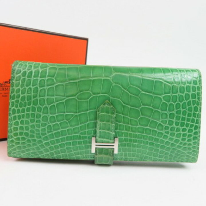HERMES お財布 べアンスフレ アリゲーター カクタス クロコ - 長財布
