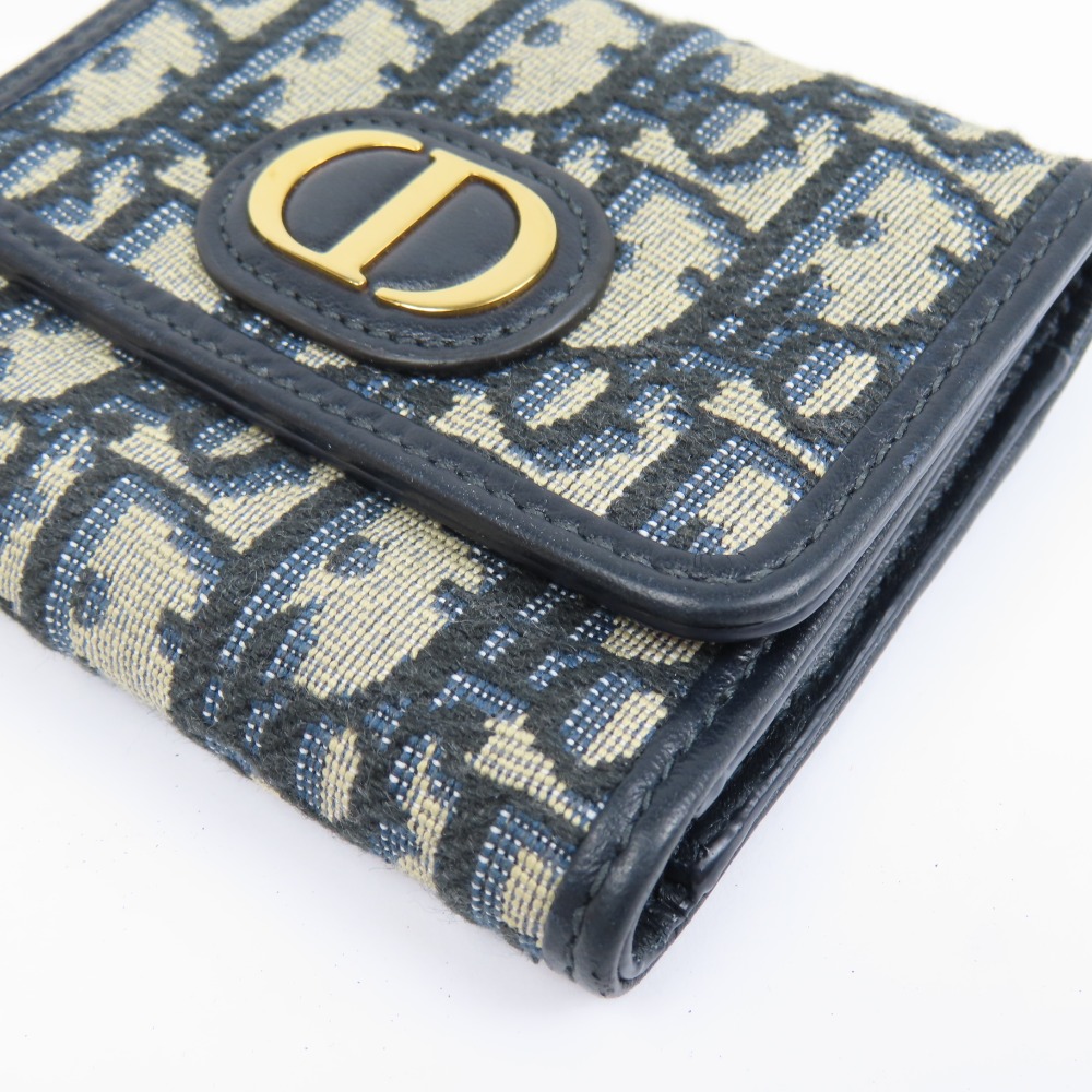 極美品 クリスチャンディオール 三つ折り 財布 トロッター 濃紺 CDロゴ-