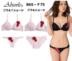 アブソールAbsorle【全国送料無料】【ボンニーAbsorle限定ブラジャー】アブソール ドレープローズケミカル！ブラジャー＆Tバックショーツセットとフルバックショーツ2タイプA489T　【10P03Sep16】