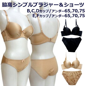 売切り特価！シームレス ブラショーツ セット脇高タイプのシームレスモールドカップブラ＆ショーツセット！、3/4カップふわふわパット入り、脇高タイプで脇をすっきり シンプルなモールドカップラージサイズTシャツブラジャー＆ショーツセットブラック・ベージュ9052＊