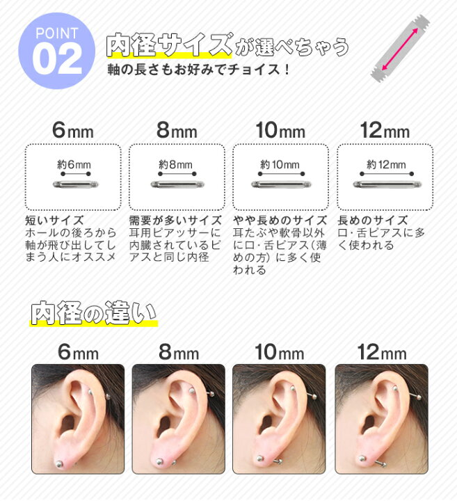 楽天市場】軟骨ピアス ボディピアス カスタマイズ シャフト 選べる3 