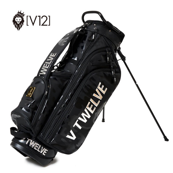 V12 キャディバッグ メンズ  9インチ 黒  v122221cb03<BR>[ ヴィトゥエルヴ  スタンド式 スタンド 9型 BLACK OUT ゴルフバッグ キャディバック ギフト golf ゴルフ 新作 軽量 プレゼント レア 父の日