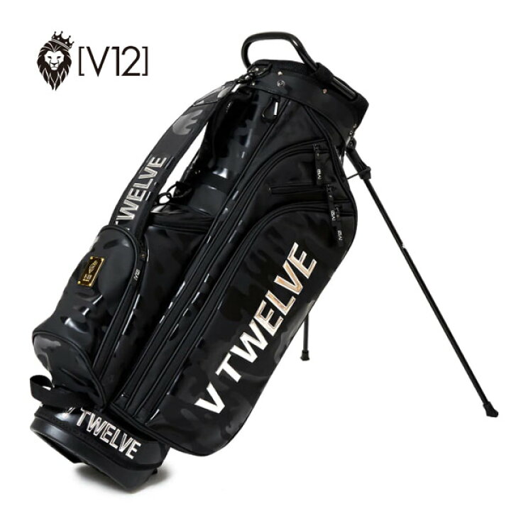 V12 キャディバッグ メンズ 9インチ 黒 v122221cb03【 あす楽 送料無料 】[ ヴィトゥエルヴ スタンド式 スタンド 9型  BLACK OUT ゴルフバッグ キャディバック ギフト golf ゴルフ 新作 軽量 プレゼント レア 父の日 ＲＯＵＮＤ ＯＶＥＲ