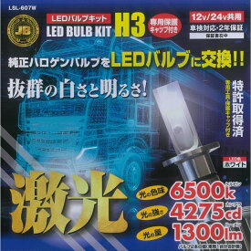 LSL-607W JB 激光LEDバルブキット H3 ホワイト 12V 24V共用 保護キャップ付|トラック用品 カー用品 トラック 車 LED H3バルブ フォグランプ 激光 明るい ハイパワー 高光度 12V 24V JB