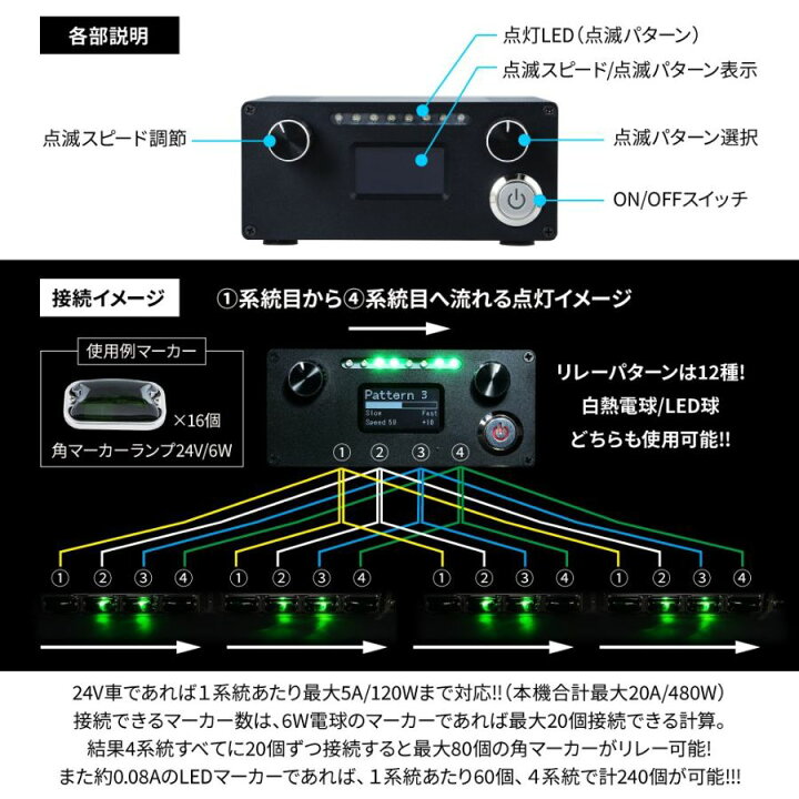 楽天市場】4連マーカーリレー機 雷電 12V/24V共用 ジェットイノウエ 