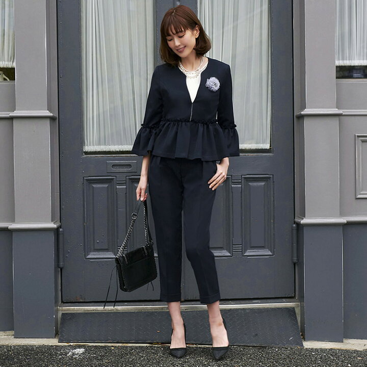 楽天市場 セレモニースーツ 2点セット ジャケット パンツ ママスーツ フォーマルスーツ パンツスーツ レディース ミセス 七五三 お宮参り 入学式 入園式 卒業式 卒園式 60代 50代 40代 30代 親族 母親 服装 女性 大きいサイズ セットアップ 黒 上品 通勤 即日発送 ギフト