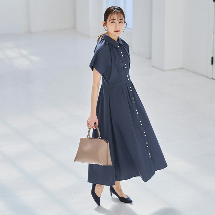 洗える レディース ワンピース シャツワンピース ロングワンピ シャツ襟 フレンチスリーブ オフィスカジュアル 仕事服 通勤 ミセス 女性 服装 羽織 上品 きれいめ 大人かっこいい おしゃれ フレア 黒 二の腕カバー 春 夏 秋 夏コーデ 即日発送 プレゼント