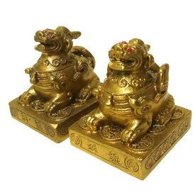 銅器 ミニ貔貅（ヒキュウ） 雌雄セット 風水 グッズ アイテム 開運 置物 黄銅製 金運 ギャンブル運