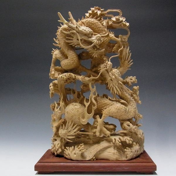 ラッピング不可】 木製の双龍の彫り物 - 彫刻/オブジェクト - alrc.asia