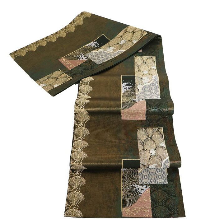 楽天市場】＼ 特売品 ／ 留袖用 袋帯 正絹 松葉短冊文 緑 金箔 松 荒波