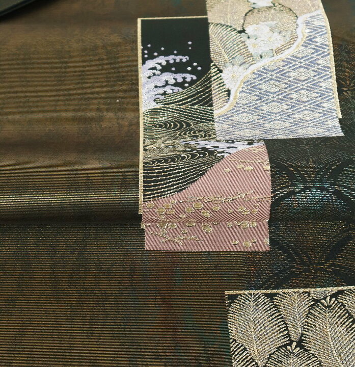 楽天市場】＼ 特売品 ／ 留袖用 袋帯 正絹 松葉短冊文 緑 金箔 松 荒波