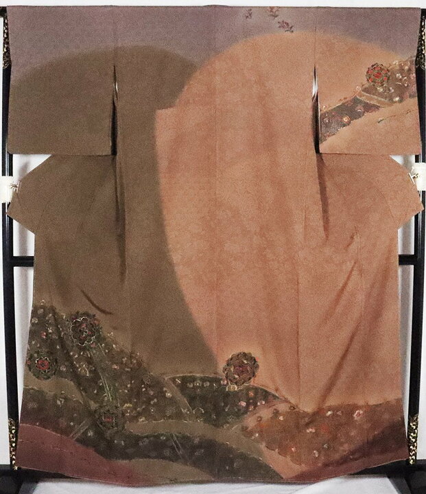 楽天市場】＼ 20％offクーポン ／ 訪問着 袷 正絹 小豆色 総刺繍 華文 