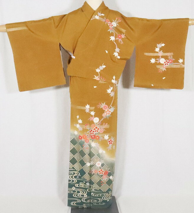 楽天市場】＼ 20％offクーポン ／ 訪問着 正絹 桜 紅葉 金箔縞 Mサイズ
