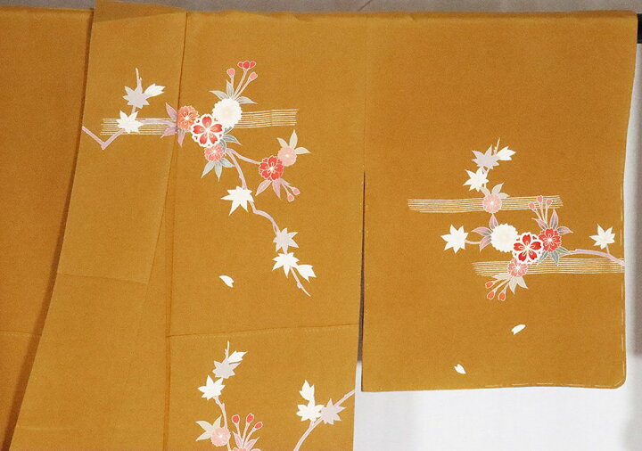 楽天市場】＼ 20％offクーポン ／ 訪問着 正絹 桜 紅葉 金箔縞 Mサイズ 