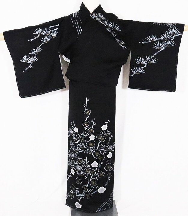 楽天市場】＼ 20％offクーポン ／ 絞り訪問着 正絹 黒 金箔 絞り 松 梅 