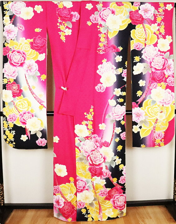 楽天市場】＼ 20％offクーポン ／ 本振袖 正絹 ローズピンク 黒 薔薇 L 