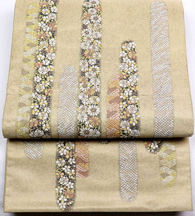 楽天市場】＼ 20％offクーポン ／ 訪問着用 袋帯 正絹 刺繍小花縞 菊 
