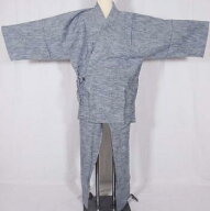 ＼ 20％offクーポン ／ 【限定特価品】作務衣 綿100% Lサイズ 薄グレー横縞 濃紺 紺 濃紺刺し子柄 MY3389…