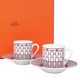 【※箱アウトレット※】エルメス 食器 HERMES 041017P H DECO ROUGE COFFEE CUP AND SAUCER Hデコ コーヒー カップ&ソーサー ペア ROUGE レッド＋ホワイト