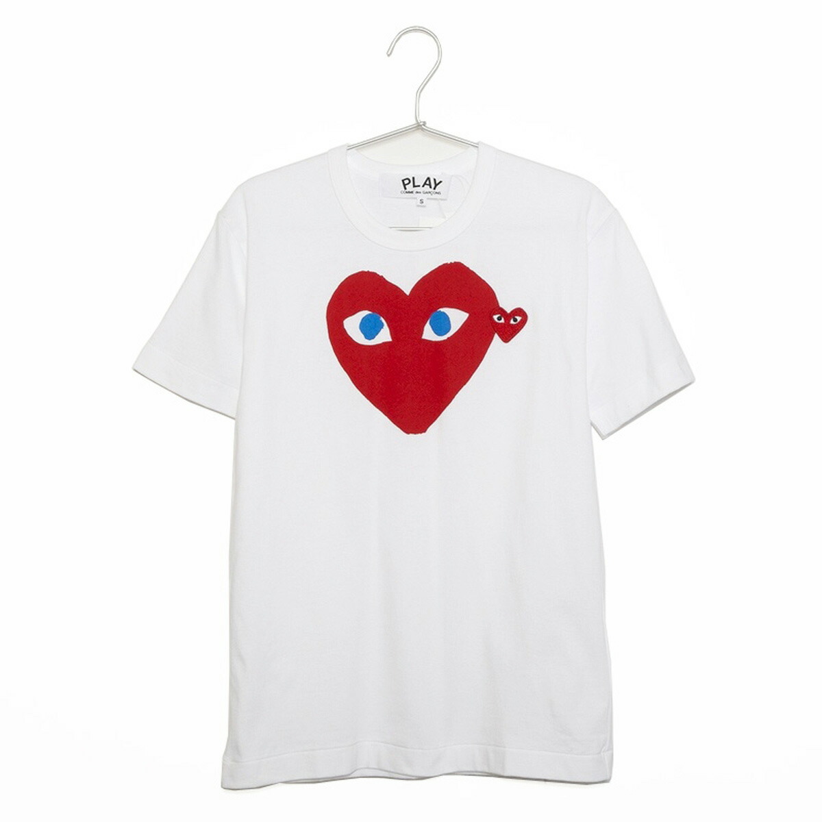 コムデギャルソン Tシャツ メンズ 半袖 PLAY RED DOUBLE HEART S/S TEE プレイ レッド ダブルハート  AZ-T086-051 ホワイト＋レッド | Salada Bowl-おしゃれブランド通販