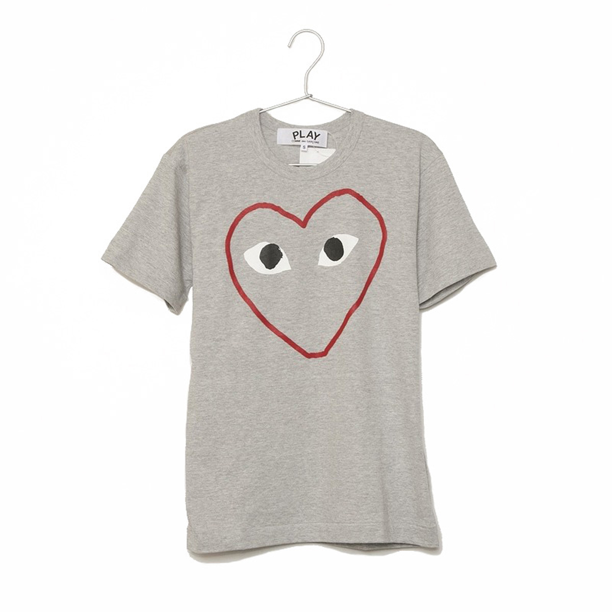 コムデギャルソン Tシャツ メンズ 半袖 PLAY LOGO RED HEART SKETCH S/S TEE プレイ ロゴ レッド ハート スケッチ  AZ-T266-051 グレー | Salada Bowl-おしゃれブランド通販