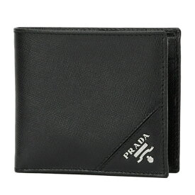 プラダ PRADA 二つ折り財布 小銭入れ付き コインケース付き ブラック＋シルバー