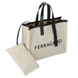 フェラガモ Ferragamo バッグ トートバッグ ポーチ付き 241298 764873 レディース ベージュ系+ブラック