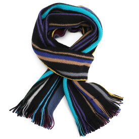 【楽天スーパーSALE対象商品】ポールスミス PAUL SMITH マフラー M1A 810E AS10 79 MEN SCARF LIONEL REV メンズ ウール ストライプ リバーシブル スカーフ BLACK ブラック＋マルチストライプ