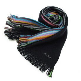 ポールスミス PAUL SMITH スカーフ M1A 811E AS10 79 MEN SCARF MULTI EDGE マルチ エッジ マフラー ウール ストール メンズ ブラック系＋マルチストライプ